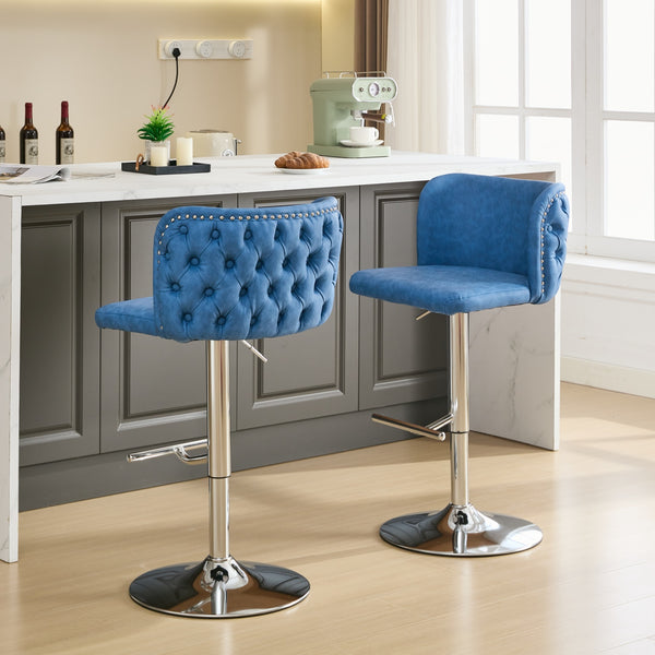English Elm A&A Modern Swivel Barstools With Adjustable Height & Chrome Base - Stylish Blue Pu Upholstery, Set Of 2 W1143P193494