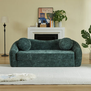 English Elm 86-inch Curved Chenille Convertible Sofa Recliner Frameless Folding Two-seater for Living Room Green W3505P452833