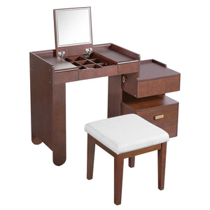 English Elm 3-in-1 Makeup Vanity Desk with Flip Mirror, LED 3-Color Lighting, Expandable Length & Ample Storage Drawers Walnut N844P285298W