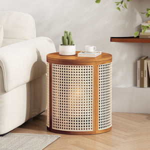 English Elm Christopher Knight Home® - 15.70" Round End Table with Imitation Rattan Weave, Compact Rubber Wood Nightstand for Cozy Spaces Ochre N770P281695O