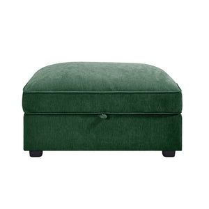 English Elm Ottoman with Hidden Storage & Chenille Upholstery, Crescent Design, Piped Details for Modern Homes Green W3041P293498