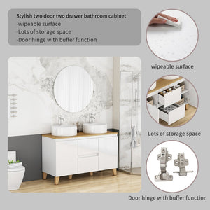 English Elm 47-inch Double Basin Bathroom Vanity Solid Wood Top Glossy White Soft Close W3151S00073