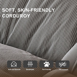 English Elm Upholstered Corduroy Floor Lounger Foldable Sofa Bed with 5 Reclining Positions Grey W2699P410738