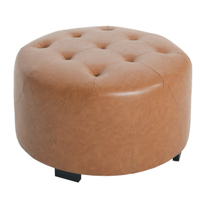 English Elm Christopher Knight Home® - Upholstered Round Button Tufted Ottoman in PU Leather with Dense Foam, Birch Legs, Versatile Seating Brown,Orange N757P291449T