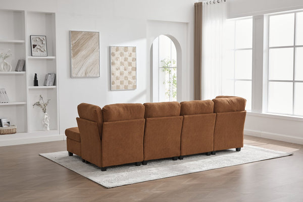 English Elm UNITED Modular 6-Seat Sectional Sofa with Removable Ottoman, Storage Compartments, Convertible Comfort Orange W1568S00246