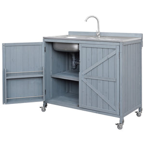 English Elm K&k Outdoor Modular Kitchen Island 2 Piece Fir Wood Stainless Steel Sink Station N707S000024G