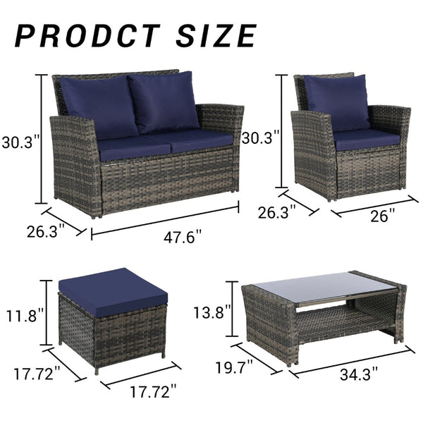 English Elm 6 Piece Outdoor Wicker Sectional with Tempered Glass Table and Weather Resistant Cushions W874P264692