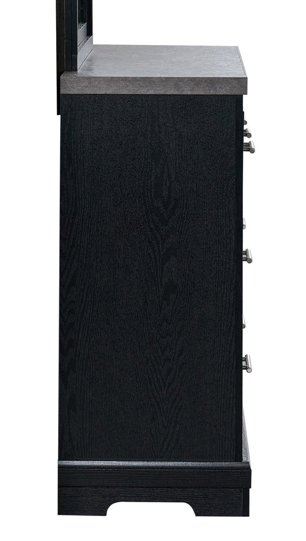 English Elm Grande Six Drawer Dresser Black Laminate Faux Granite Top with Chrome Hardware B078P497910