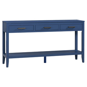 English Elm U_style Farmhouse Console Table with Three Drawers Open Shelf Entryway Organizer Navy Blue N711P410445V