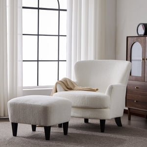 English Elm Christopher Knight Home® - Gerald Boucle Upholstered Club Chair with Tapered Birch Legs, Tonal Piping and Cozy Texture Black,Off White 33 L x 32.75 W x 30 H N776P243523W