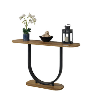 English Elm 1pc Sofa Table Industrial U-Shape Metal Base with Replicated Wood Top Rustic Sand Black Finish Durable Elegant Black,Oak 51 L x 27 W x 4 H B2741P360158