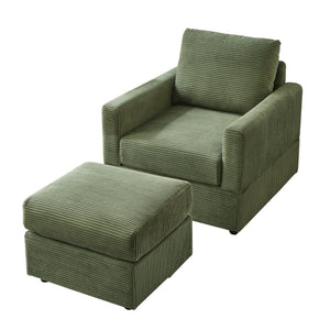 English Elm Classic Corduroy Chaise Lounge with Removable Backrest and Plush Ottoman, Stylish Living Room Seat Green W2186S00010