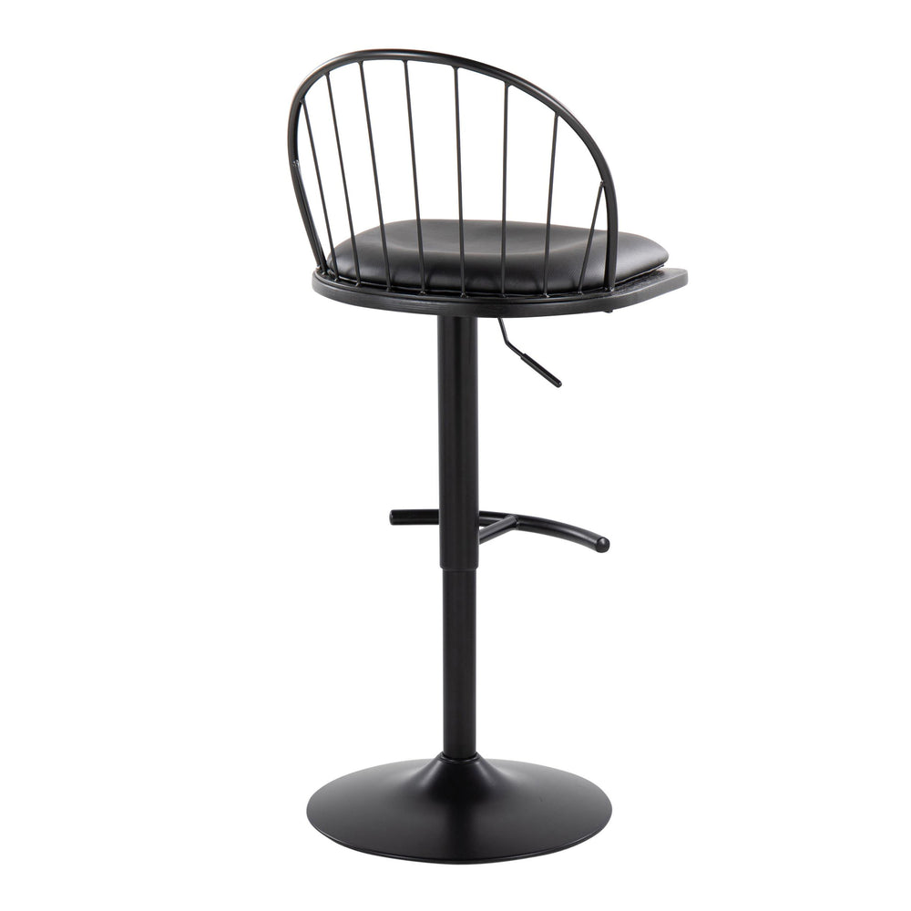 English Elm Riley Farmhouse Adjustable Height Barstool with Swivel, Faux Leather Seat, Metal Frame & T-Footrest Set of 2 Black B202S01001