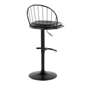 English Elm Riley Farmhouse Adjustable Height Barstool with Swivel, Faux Leather Seat, Metal Frame & T-Footrest Set of 2 Black B202S01001