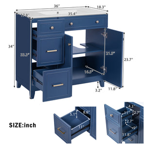 English Elm 36" Modern Bathroom Vanity with Ceramic Sink, Soft-Close Doors, Double-Layer Drawer & Storage Elegance Blue N729P289163C