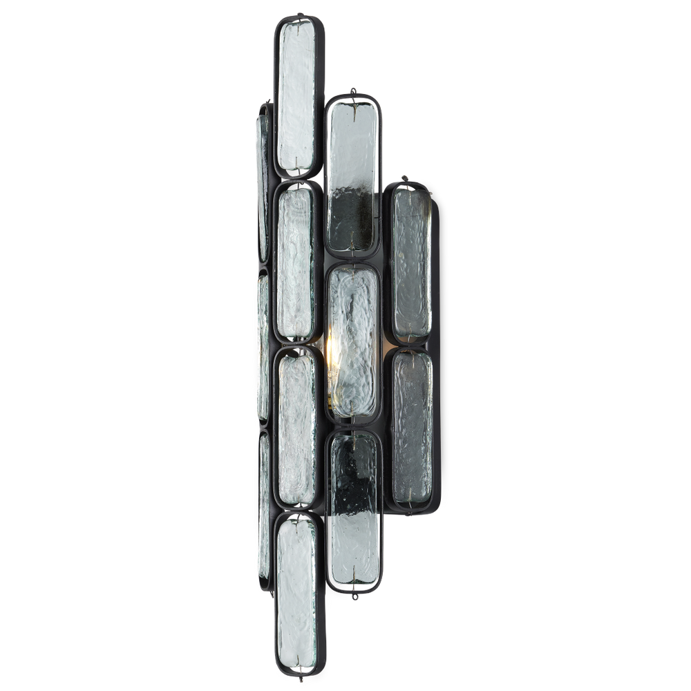 Centurion Recycled Glass Wall Sconce – Elegant Satin Black Wrought Iron Fixture for Contemporary Spaces