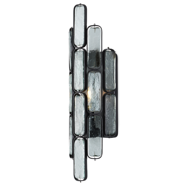 Centurion Recycled Glass Wall Sconce – Elegant Satin Black Wrought Iron Fixture for Contemporary Spaces