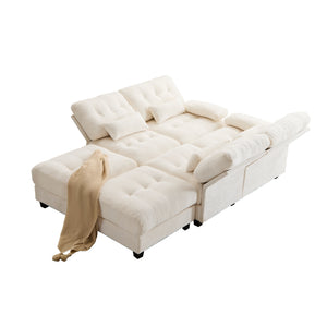 English Elm 119" 4-Seater Sofa with 2 Ottomans - Adjustable 4-Position Backs, 350lb Seats, Soft Chenille, Pillows Beige W2606S00036