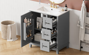 English Elm 30-inch Modern Bathroom Vanity with Ceramic Basin, Rubberwood Frame, Soft-Close Drawers & Organized Storage Grey N729P290689E