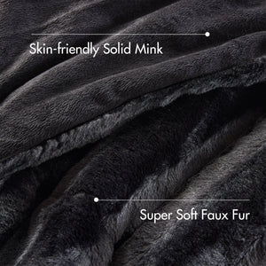 JLA Home Madison Park - Faux Faux Fur Comforter Mini Set with OEKO-TEX Soft Plush Pile, Machine Washable, Hotel Chic Feel Black MP10-3064