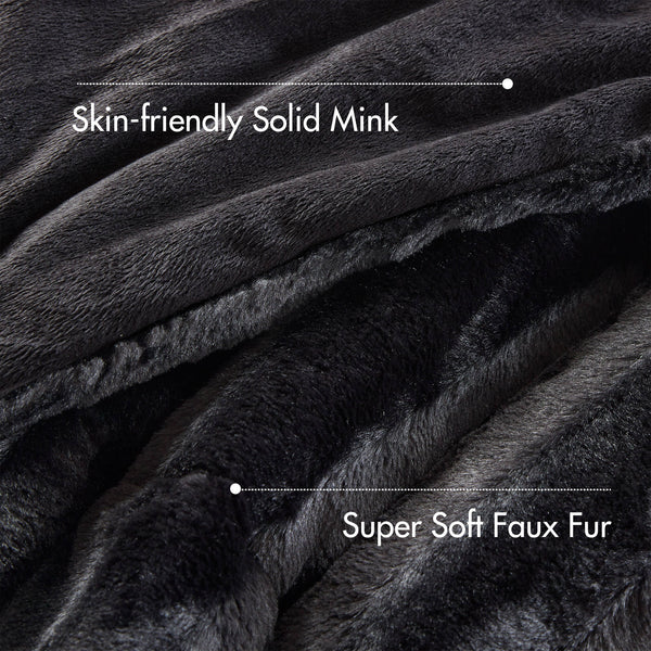 JLA Home Madison Park - Faux Luxe Faux Fur Comforter Mini Set OEKO-TEX Certified Plush Warmth Machine Washable Chic Glamour Black MP10-3065