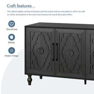 English Elm Carved Flower Door Large Storage Cabinet with Metal Handles — Elegant Carved Design for Entryway, Kitchen and Living Room Black W1445P164168