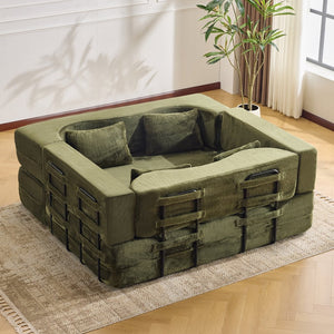 English Elm 71-inch folding sofa bed with plush fur cover, high-density foam futon sleeper, modern modular comfort Green W1829S00066