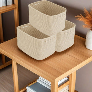 English Elm Rope Cotton Woven Storage Baskets Set of Three with Handles for Home Organization W2181P404832