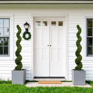 English Elm 6ft Spiral Topiary Faux Boxwood Potted Trees Uv Resistant Outdoor Porch Patio Set of 2 W2945P279013