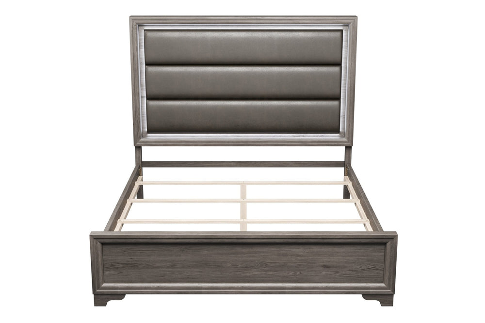 English Elm Elegant Queen Platform Bed Bonded Leather Tufted Headboard with Led Ambient Lighting B011S02079