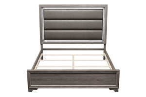 English Elm Elegant Queen Platform Bed Bonded Leather Tufted Headboard with Led Ambient Lighting B011S02079