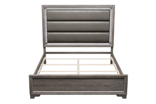 English Elm Elegant Queen Platform Bed Bonded Leather Tufted Headboard with Led Ambient Lighting B011S02079