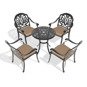 English Elm 5-Piece Cast Aluminum Patio Furniture Set With Black Frame, Brown Cushions & Umbrella Hole Design W1710S00416