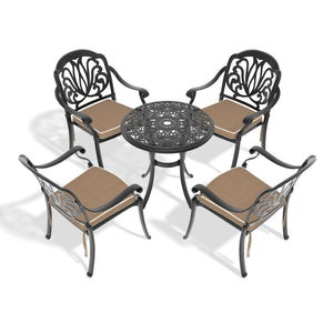 English Elm 5-piece Cast Aluminum Outdoor Dining Set Ornate Carved Frame with Cushioned Chairs W1710S00536