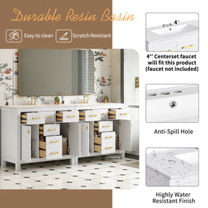 English Elm 72'' Modern Bathroom Vanity Set With Ceramic Sink, Solid Wood Frame, Ample Storage & Sleek Design N710SS00011K