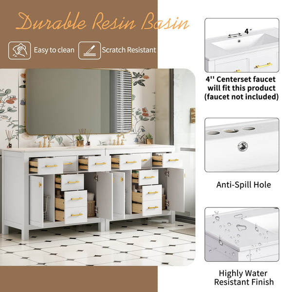 English Elm 72'' Modern Bathroom Vanity Set With Ceramic Sink, Solid Wood Frame, Ample Storage & Sleek Design N710SS00011K