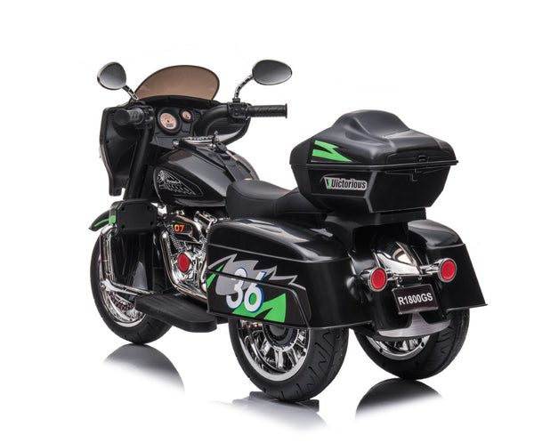 English Elm 12v Kids Electric Ride on Motorcycle with Led Lights Bluetooth Music and Storage Trunk Black W1760P237295