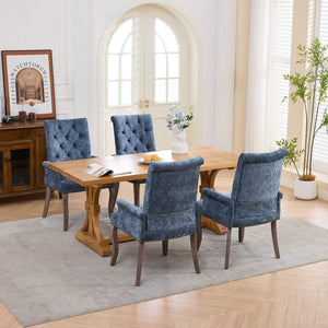 English Elm Upholstered Chenille Club Dining Chair Tufted High Back with Curved Solid Wood Legs Blue W1143P449346