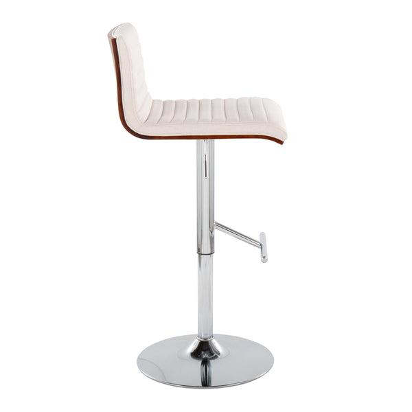 English Elm Mason Contemporary Adjustable Barstool with Swivel, Tufted Walnut Back, Chrome Base & T-Footrest (Set of 2) Cream B202S00979