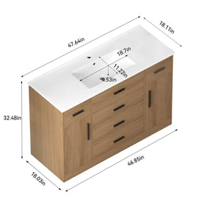 English Elm 48"dark Brown Vanity with 6 Drawers and Soft Close Doors for a Spa Bathroom Light Oak W3133S00026