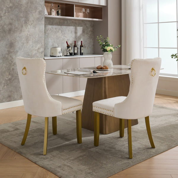English Elm A&a Velvet Tufted Dining Chairs with Nailhead Trim Solid Wood Tapered Legs Set of 2 W1143P179487