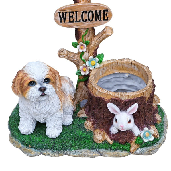 English Elm Sitting Corgi Resin Planter Sculpture Whimsical Porch Garden Decor with Succulent Cavity W5398P464240