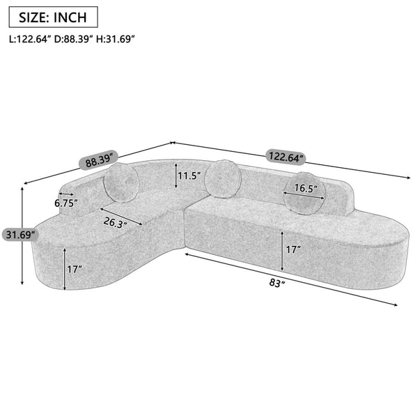 English Elm 122'' Curved L-shaped Sectional Sofa Chenille Upholstery Pocket Spring Living Room Seating Beige N760S0000049A