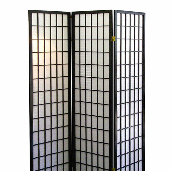 English Elm 70" Tall Japanese-Style 3-Panel Room Divider, Elegant Black Folding Screen For Privacy & Decor B072115956