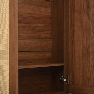 English Elm [Assembly Video] Farmhouse Widen Hall Tree with Rattan Doors, 4-in-1 Bench with 6 Hooks, Shoe Storage and Adjustable Shelves for Entryway (55.1") Walnut N721P297555D