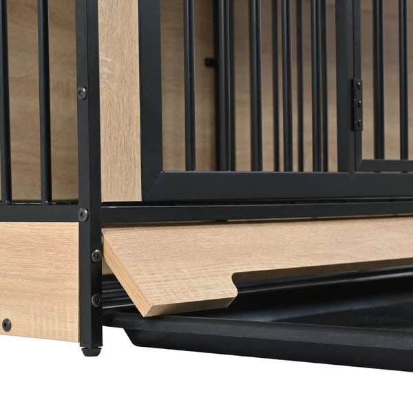 English Elm Dog Crate Furniture Xl Double Compartment Mdf Wood Console for Two Large Breeds W420P207590