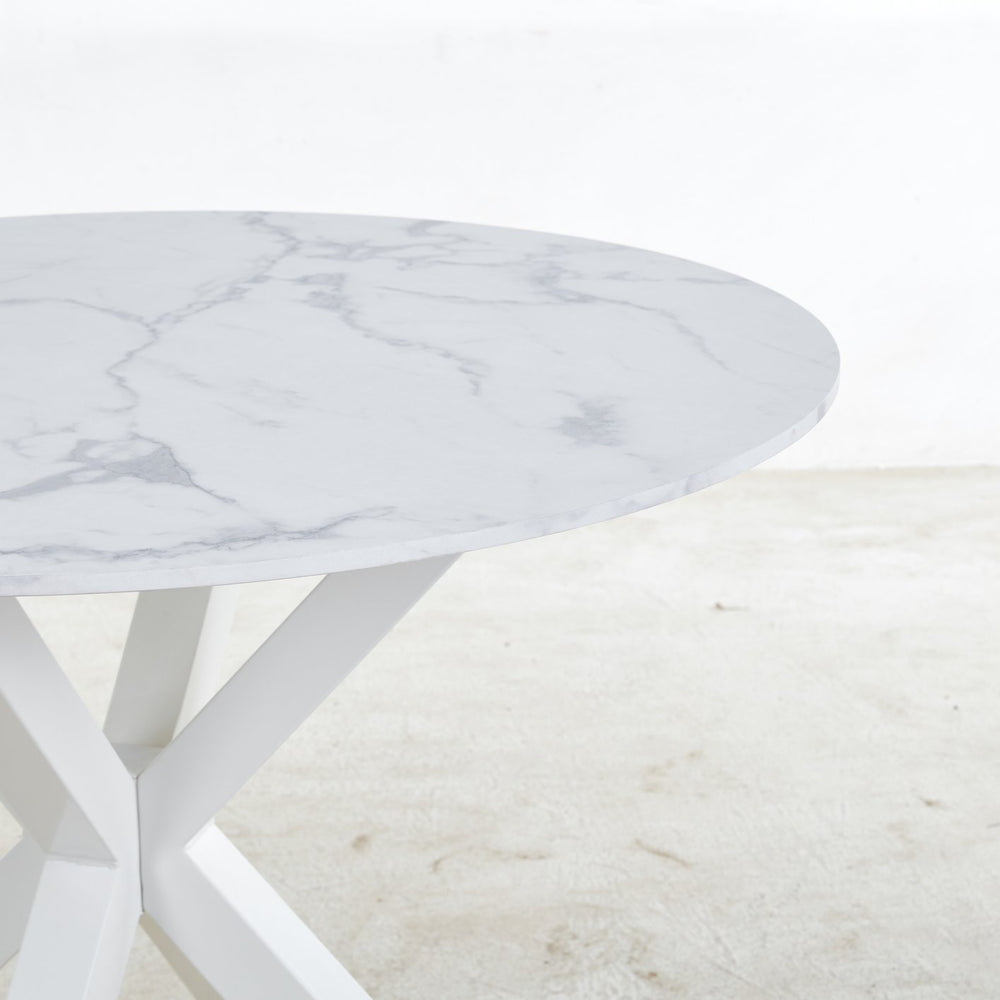 English Elm 42.1"WHITE Modern Round Dining Table for 4-6 — MDF Top, Sturdy Metal Legs, Easy Assembly, Elegant Design W234P363951