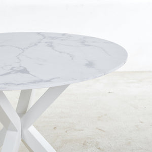 English Elm 42.1"WHITE Modern Round Dining Table for 4-6 — MDF Top, Sturdy Metal Legs, Easy Assembly, Elegant Design W234P363951