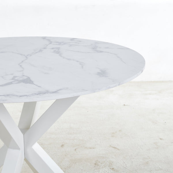 English Elm 42.1"WHITE Modern Round Dining Table for 4-6 — MDF Top, Sturdy Metal Legs, Easy Assembly, Elegant Design W234P363951