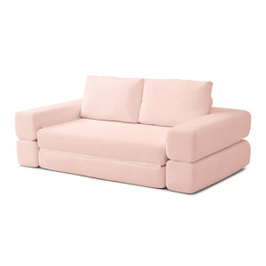 English Elm 81'' Corduroy Floor Sofa Convertible Loveseat Futon Sleeper with Foam Fill and Pillows Light Pink W1117P459735